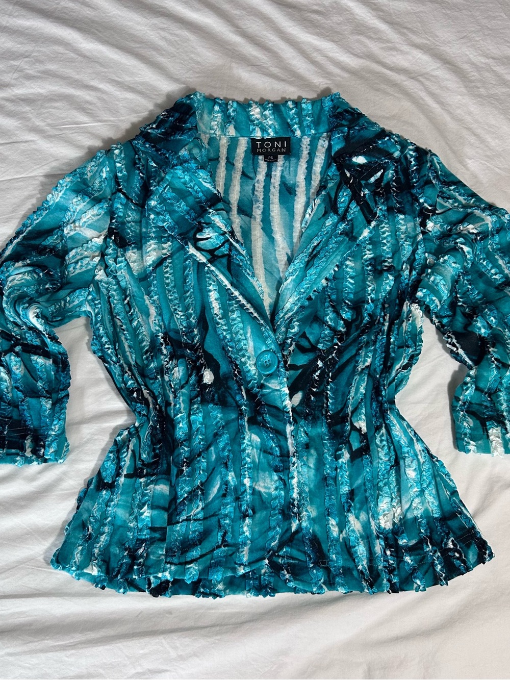 Toni Morgan Teal Patterned Single-Button Blazer